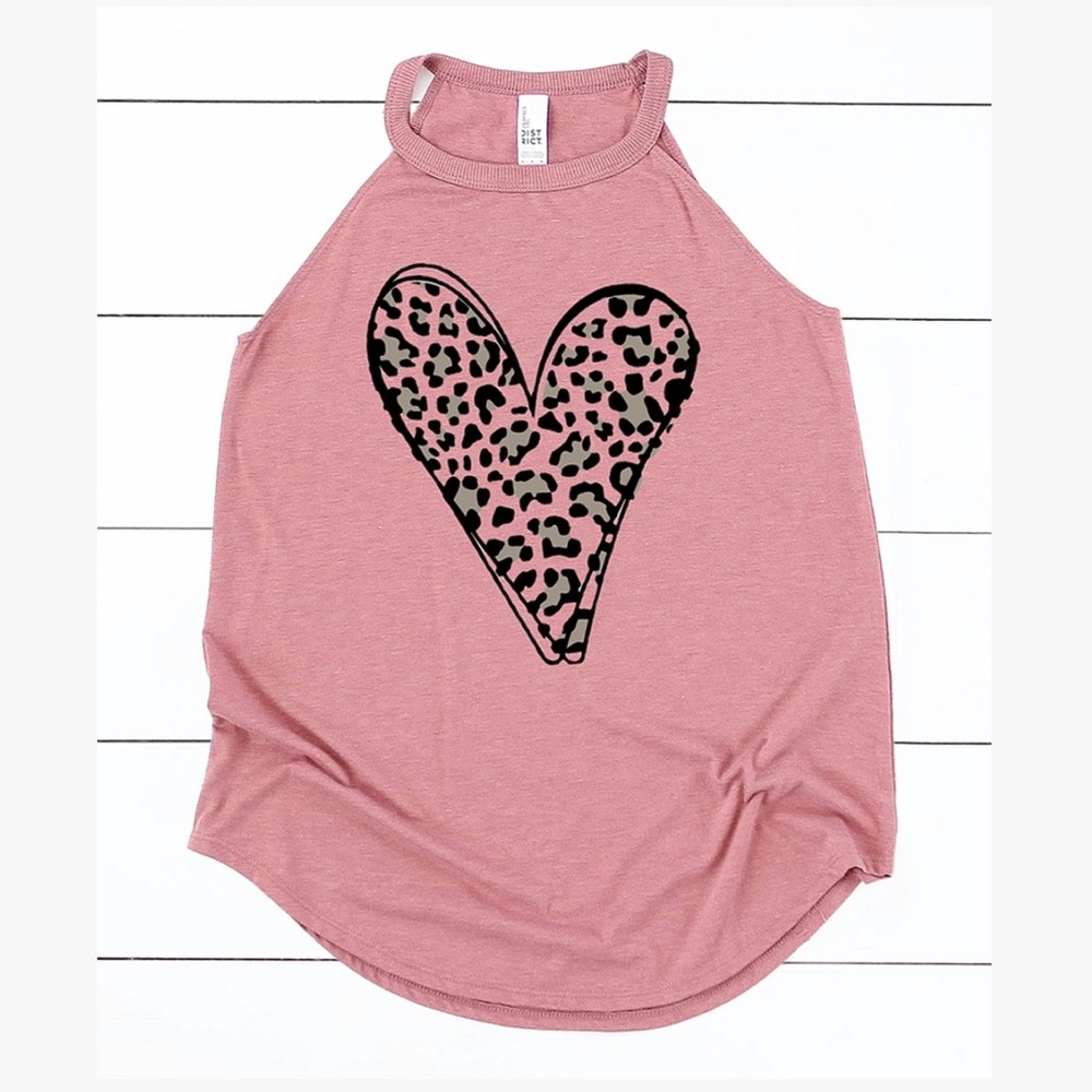 NWT Mauve Leopard Hearts High Neck Tank Top